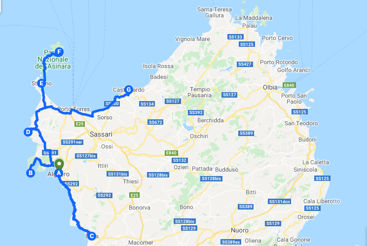 itinerary north-west Sardinia